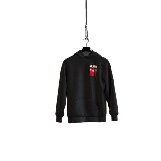 Black Aura Hoodie with Red Silhouette Graphic