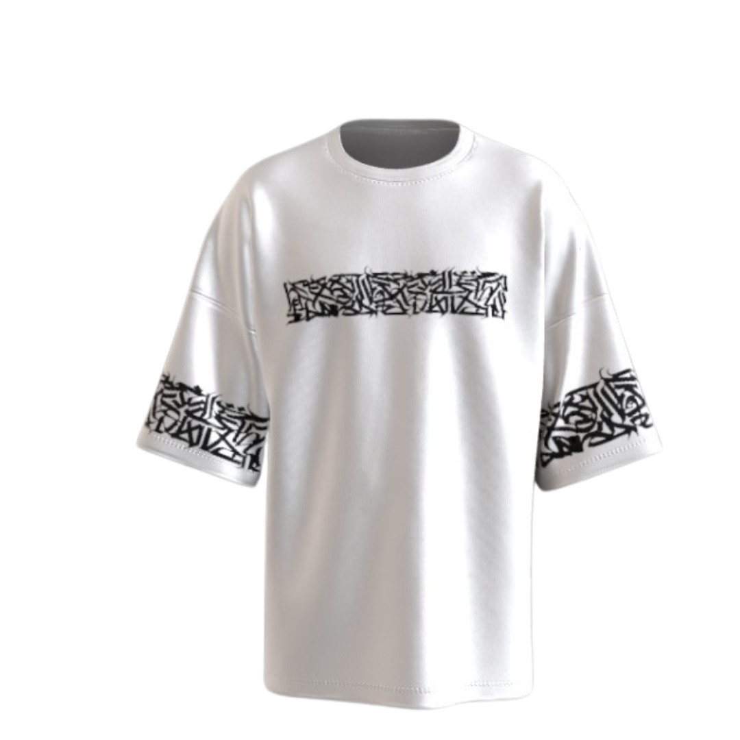 White Oversized T-Shirt with Black Abstract Pattern
