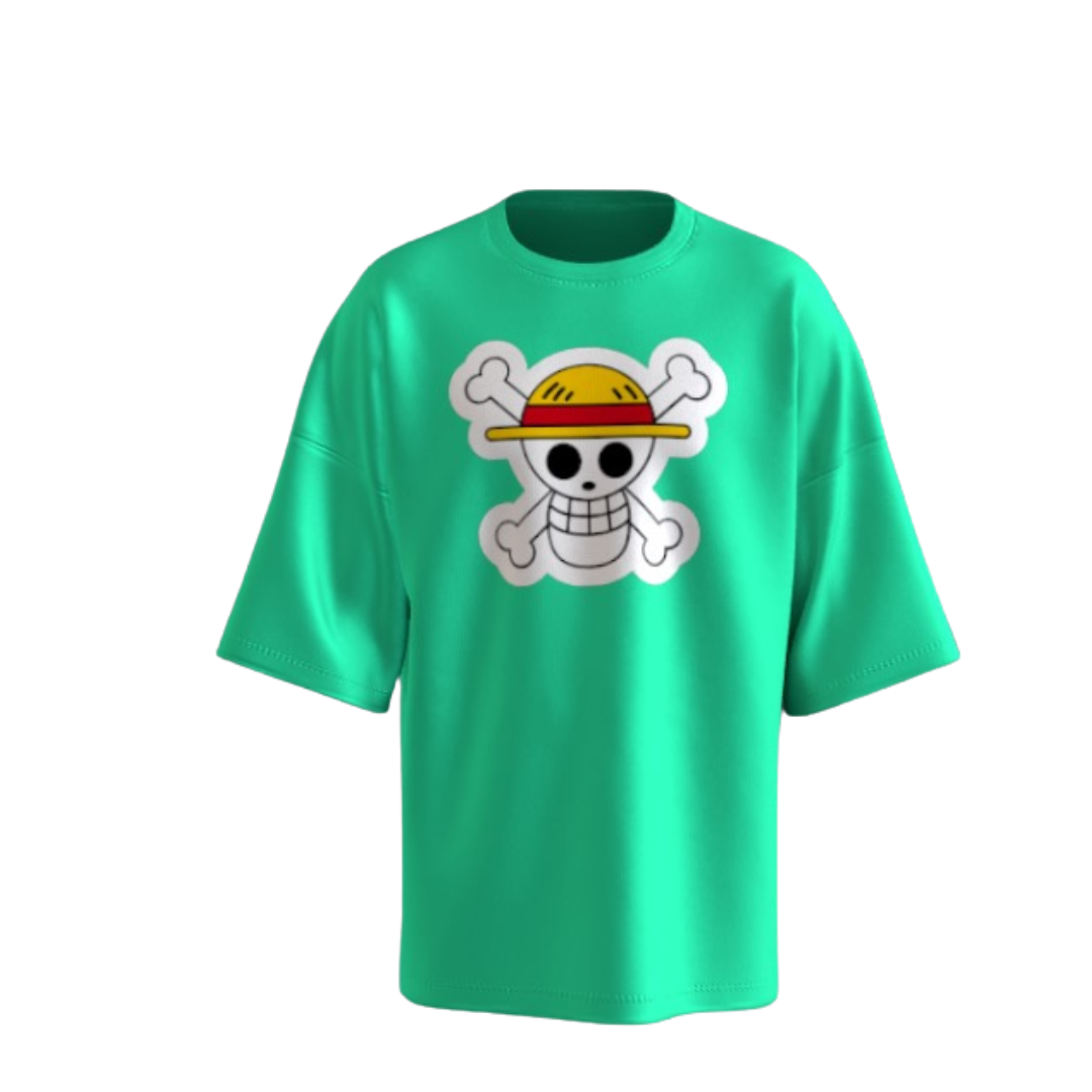 Oversized T-Shirt with Skull and Crossbones Cartoon Print