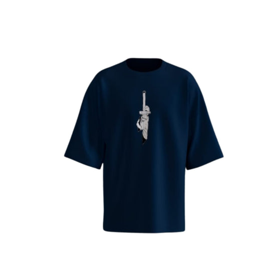 Navy Blue Samurai Sword Minimalist Oversized T-Shirt